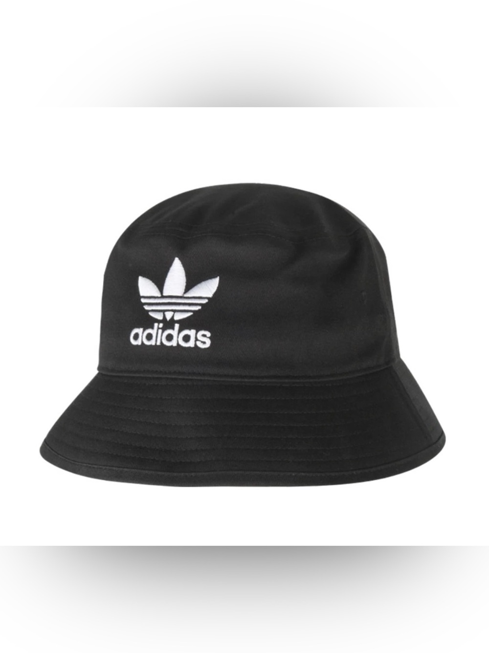 adidas Unisex Black Cotton Bucket Hat with White Trefoil Embroidered Logo